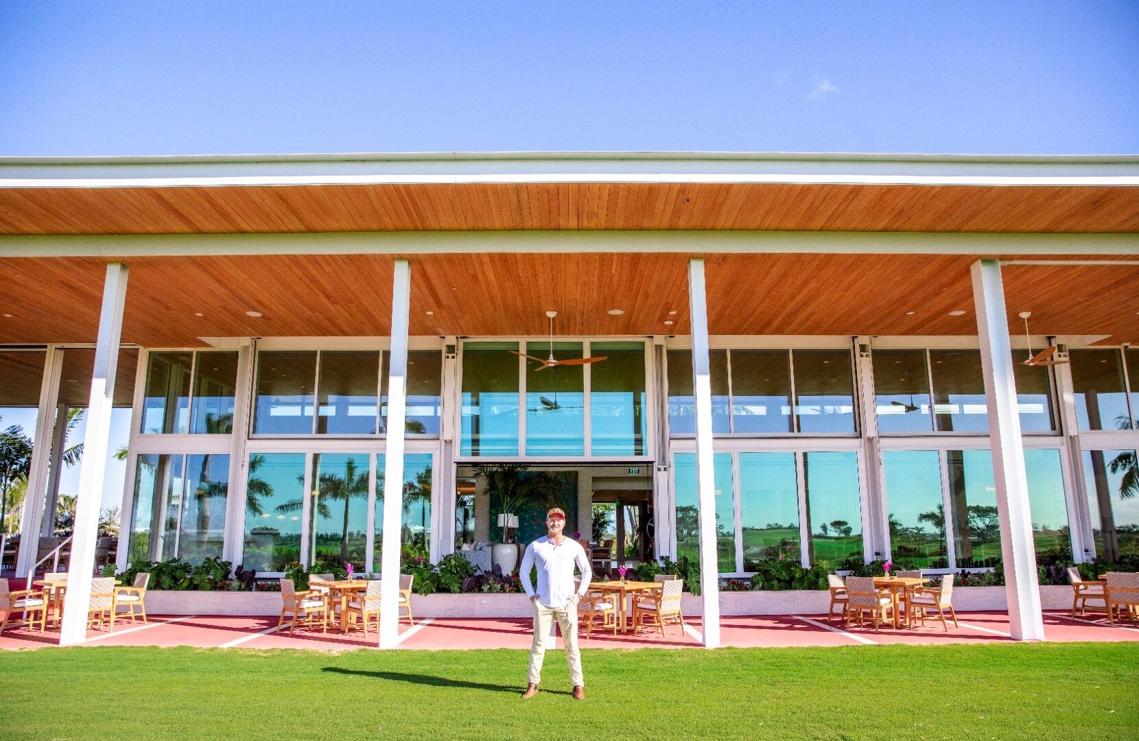 Atlantic Fields Golf House — completed window wall facade