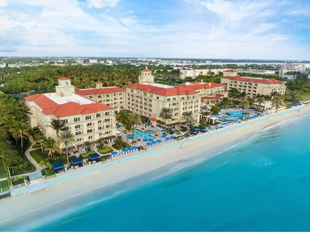 Eau Palm Beach Resort aerial view of oceanfront property