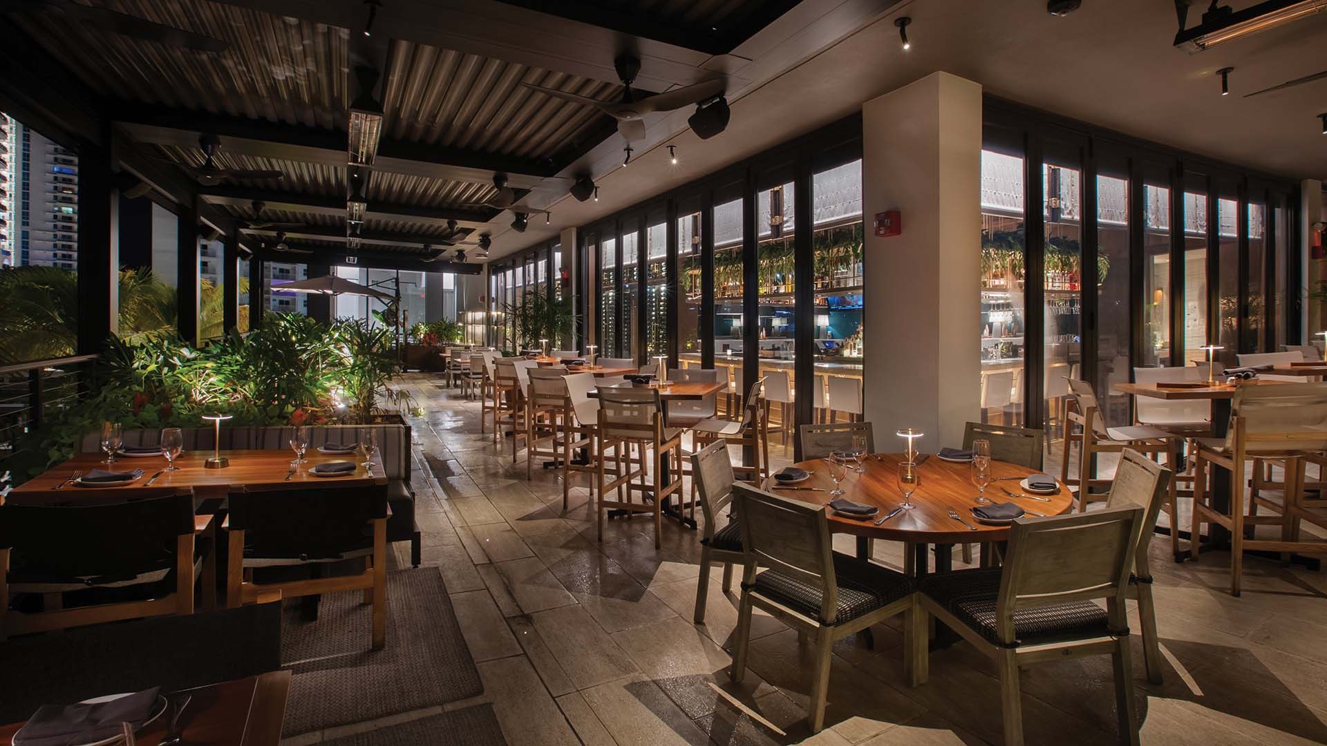 Ocean Prime restaurant interior dining glass partition